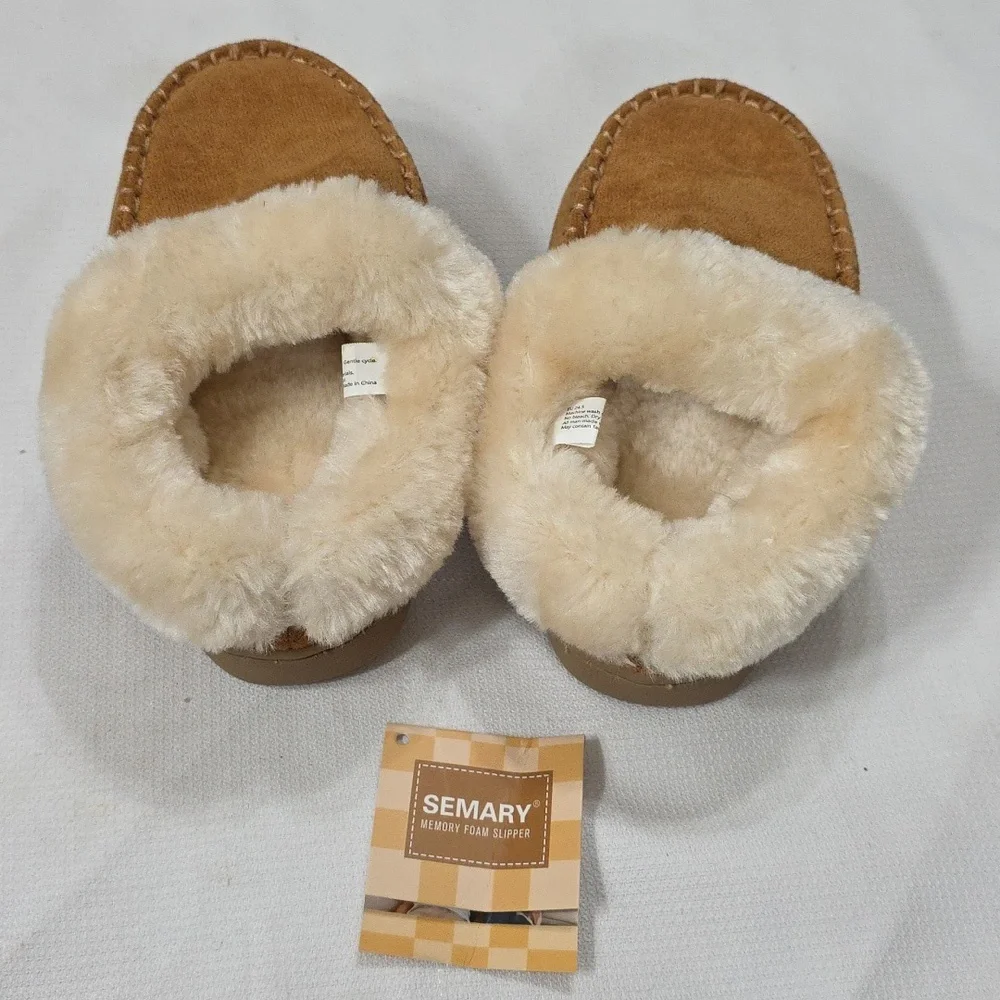NWT Semary Kids Toddlers Memory Foam Faux Fur-Lined Slippers Sz EU 24.5/US 7.5-8